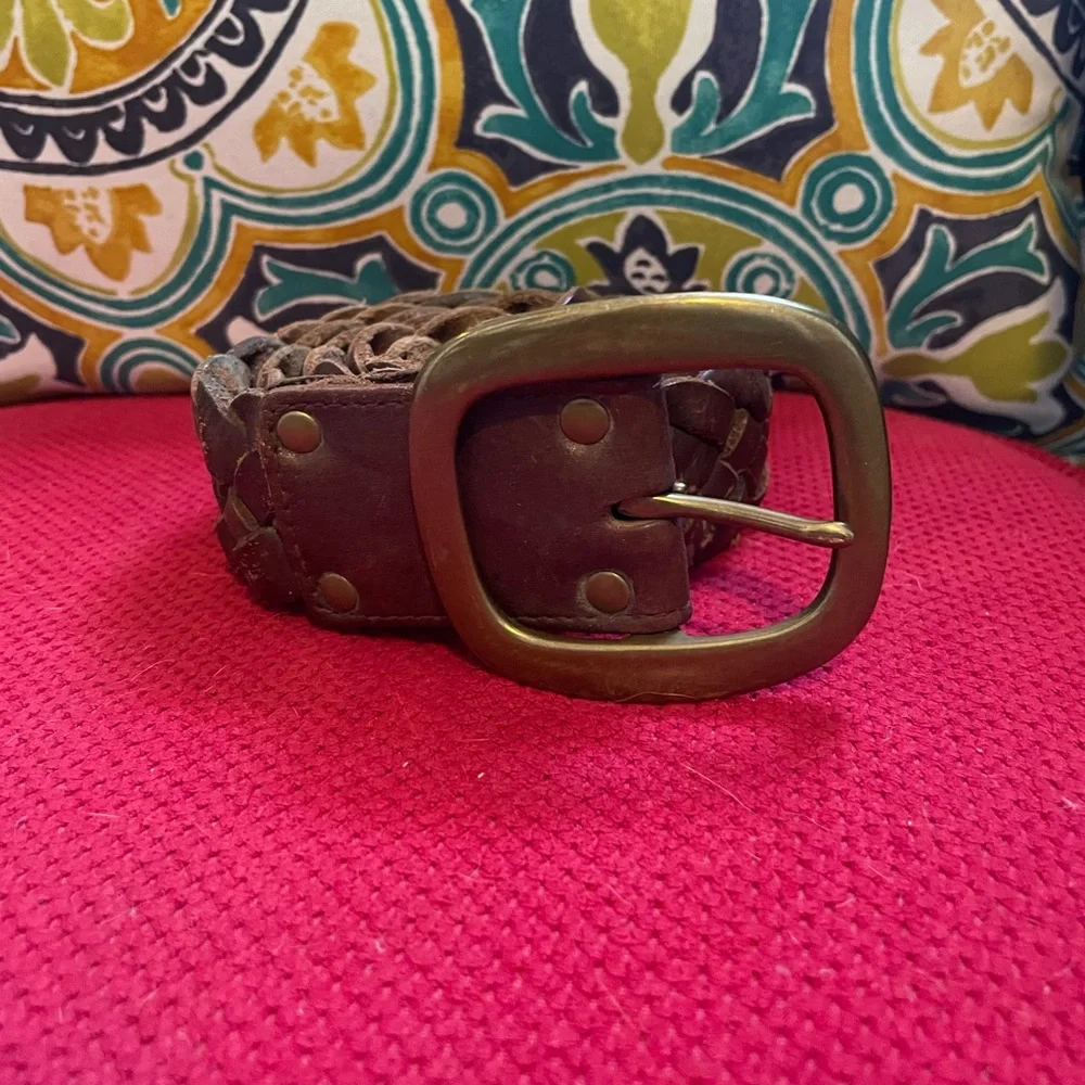 Lucky brand braided brown genuine leather belt 40” - Picture 2 of 5